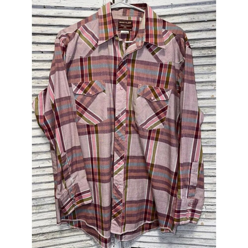 Vintage Men's Pink Rustler Pearl Snap Shirt Size Large